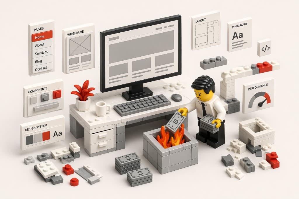 Business owner reviewing web design costs and website performance metrics