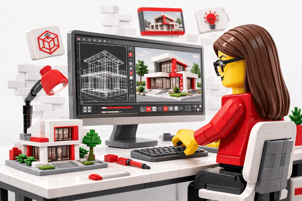 Architectural visualisation designer creating a photorealistic 3D model